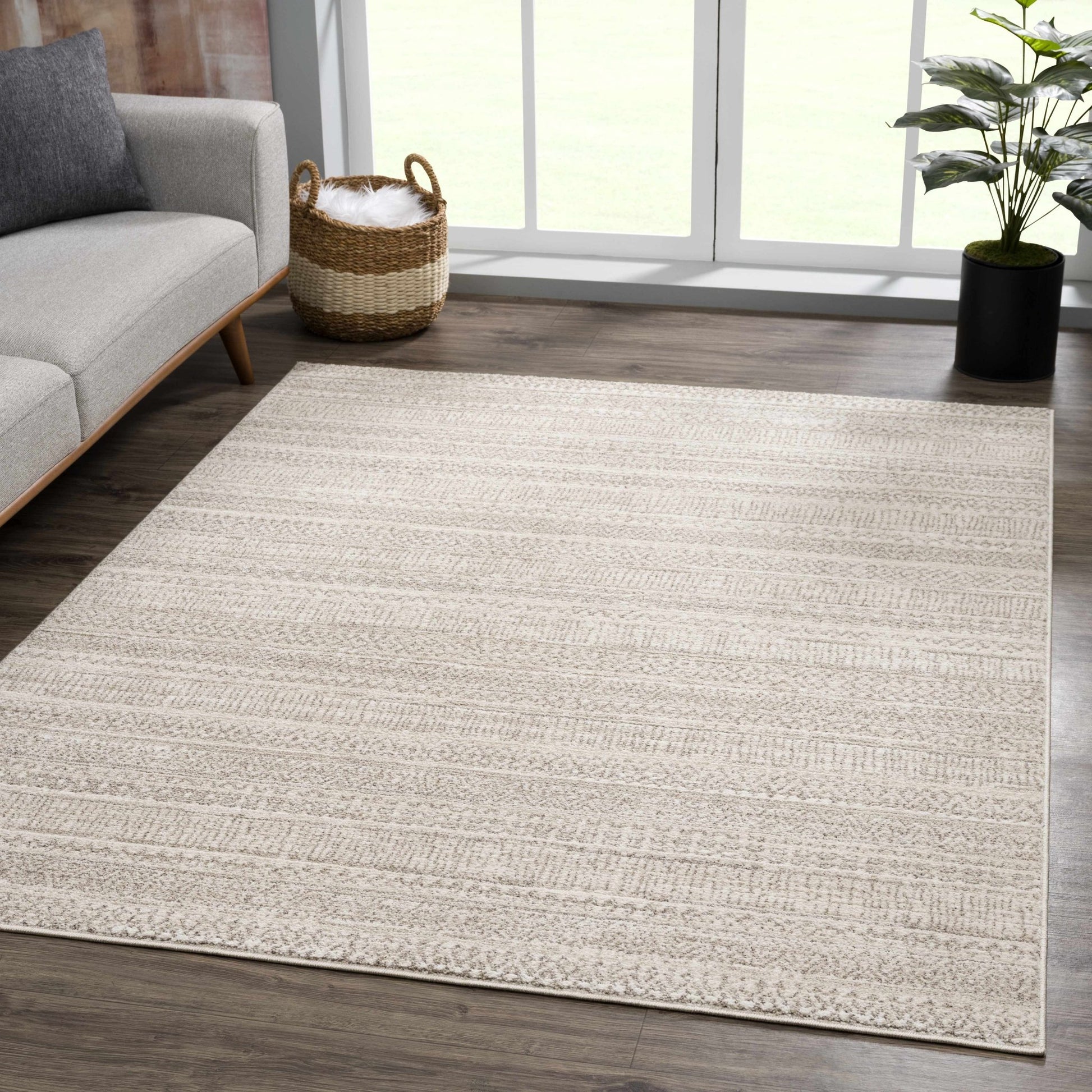 Nate Beige Tribal High Pile Carpet - MyTuftedRugs.com