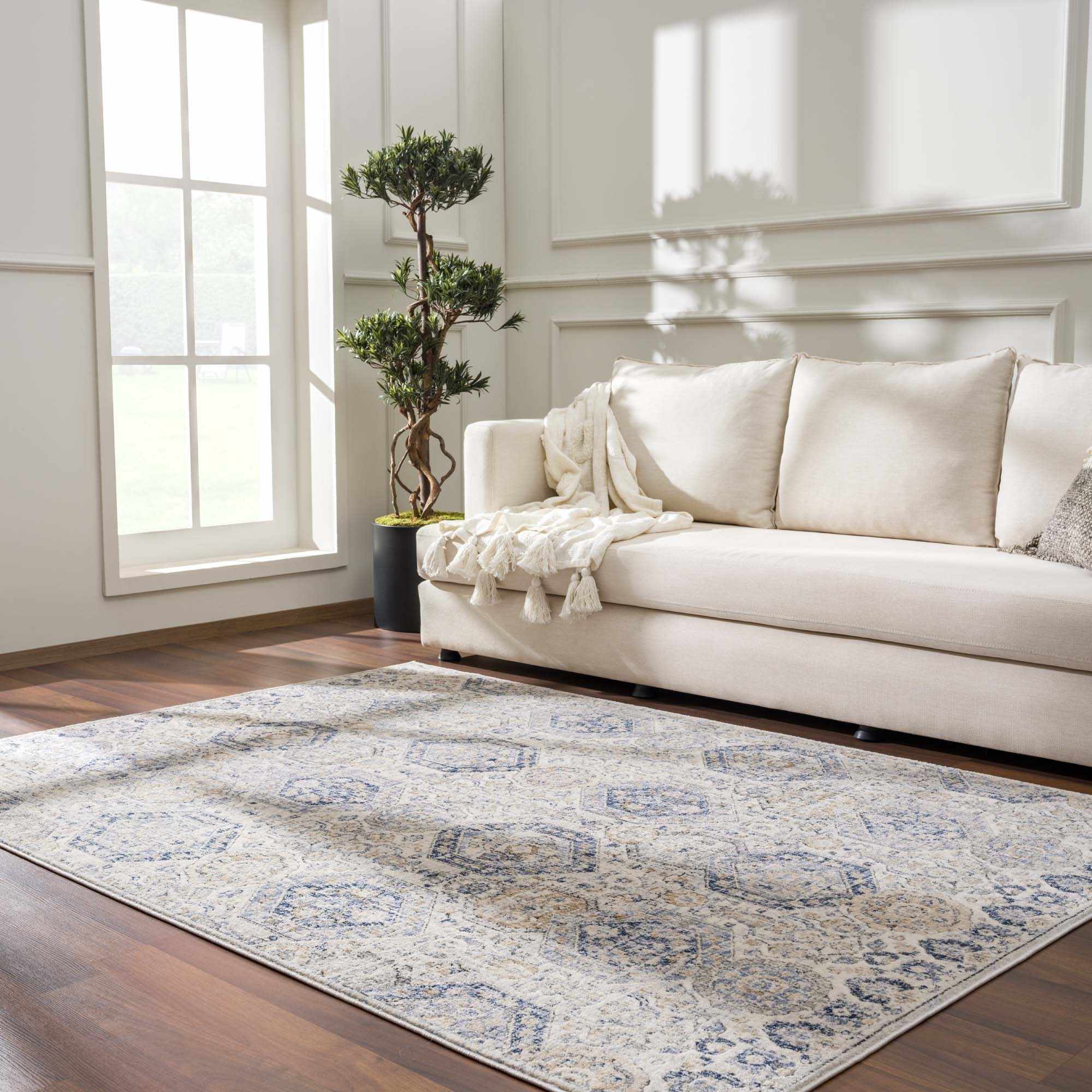 Parkerfield Cream & Blue Area Rug - MyTuftedRugs.com
