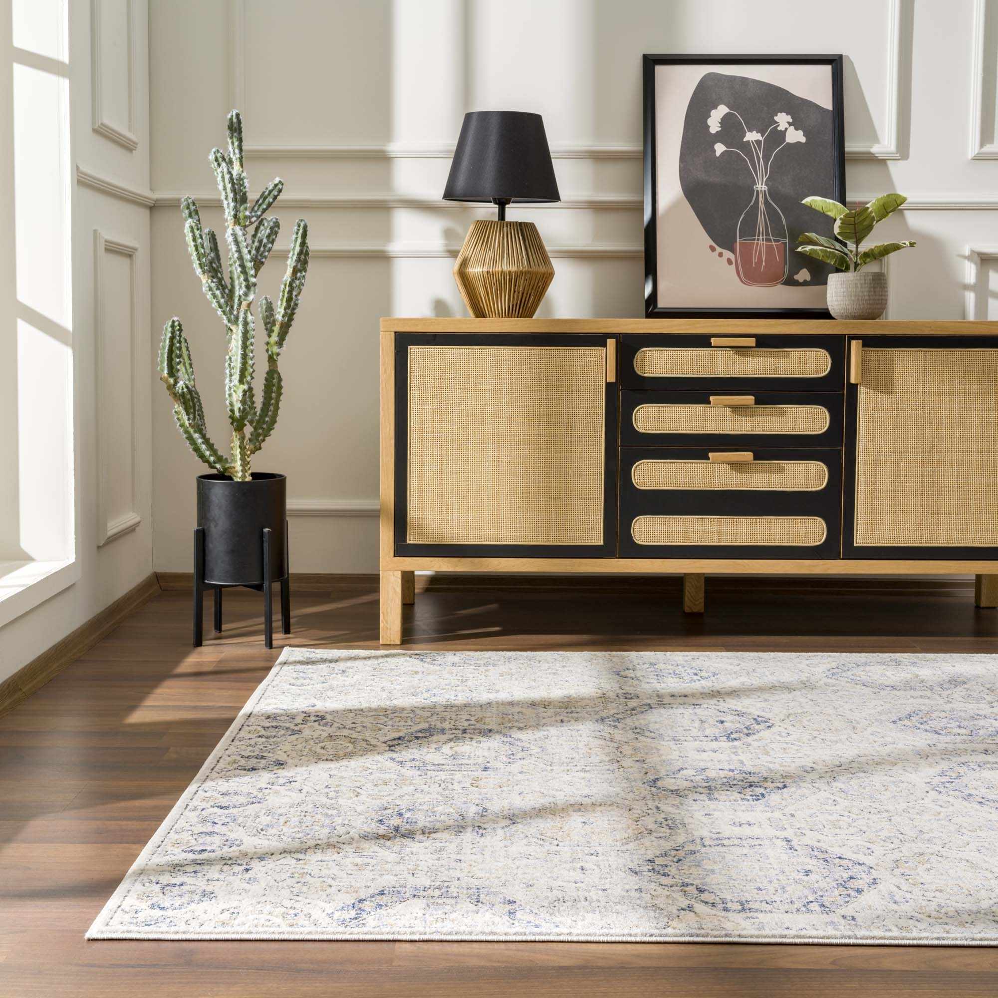 Parkerfield Cream & Blue Area Rug - MyTuftedRugs.com