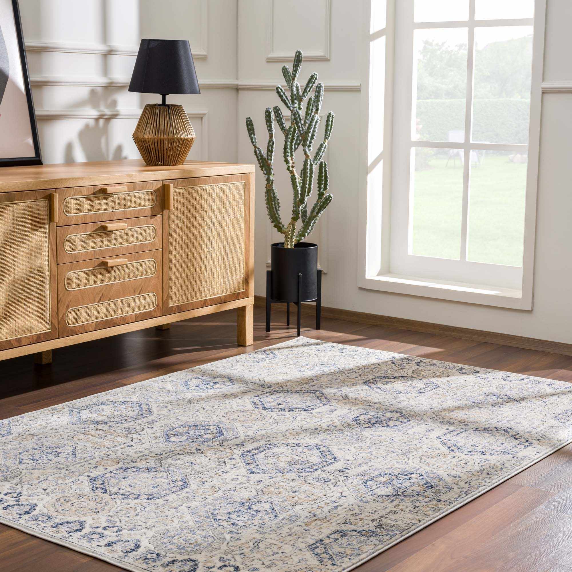 Parkerfield Cream & Blue Area Rug - MyTuftedRugs.com