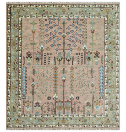 Hand-Knotted Pink & Olive Persian Rug | Wool | Ready to Ship