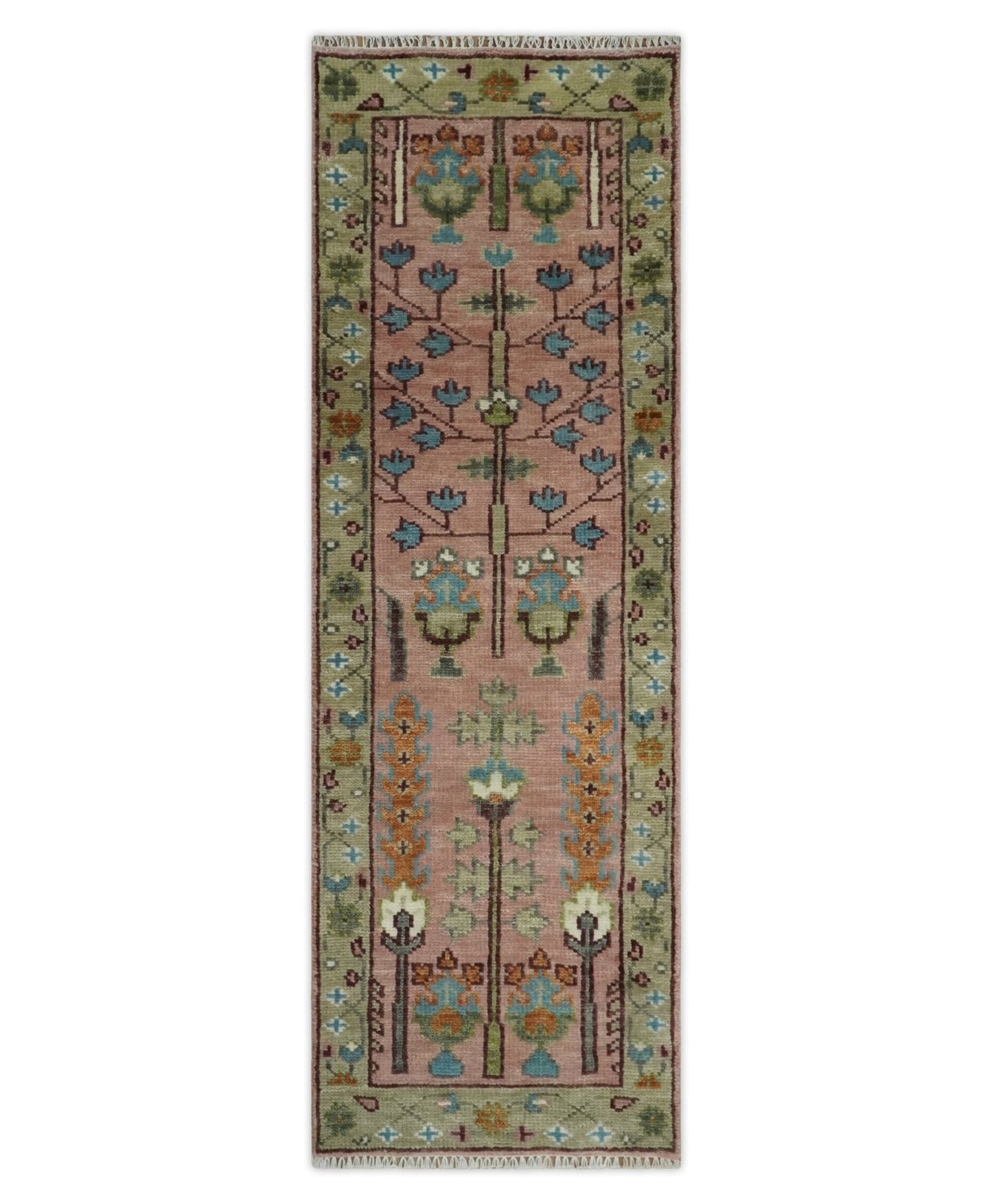 Hand-Knotted Pink & Olive Persian Rug | Wool | Ready to Ship