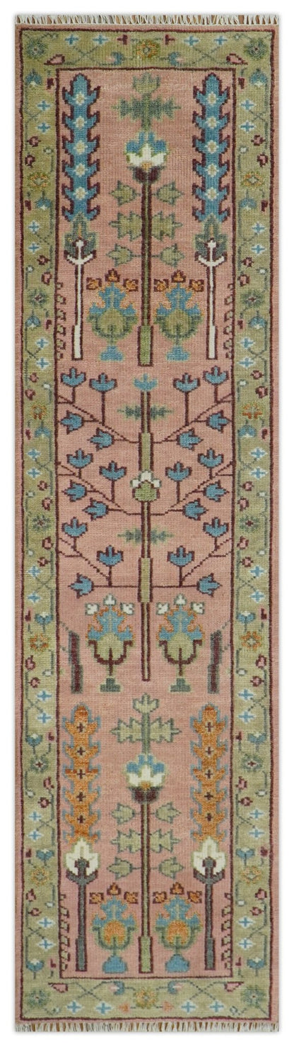Hand-Knotted Pink & Olive Persian Rug | Wool | Ready to Ship