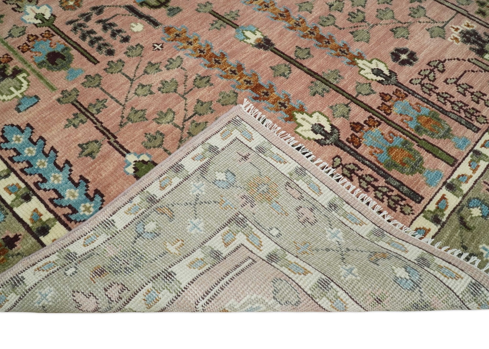 Hand-Knotted Pink & Olive Persian Rug | Wool | Ready to Ship