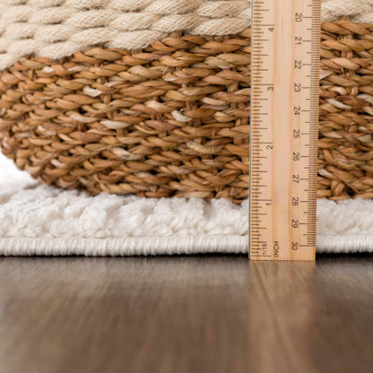 Riad Black Striped White Rug with Tassels - MyTuftedRugs.com
