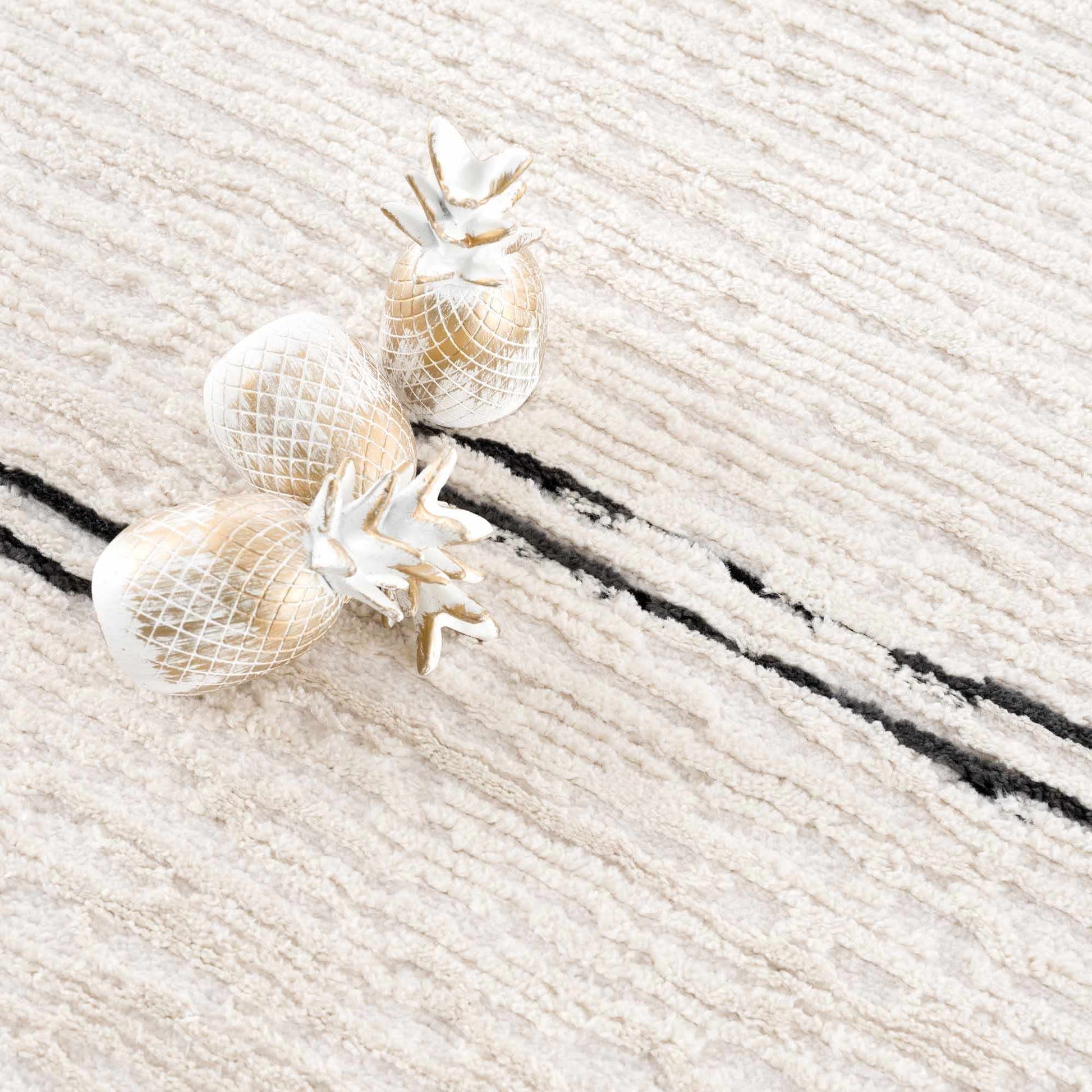Riad Black Striped White Rug with Tassels - MyTuftedRugs.com