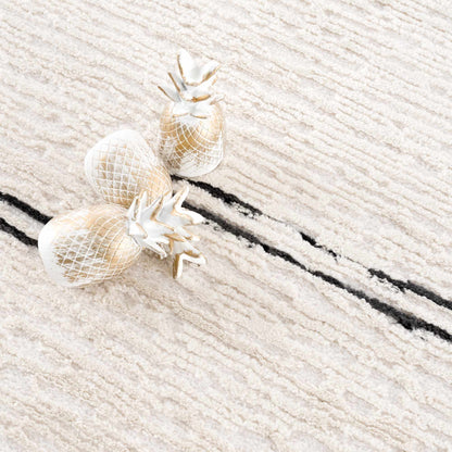 Riad Black Striped White Rug with Tassels - MyTuftedRugs.com