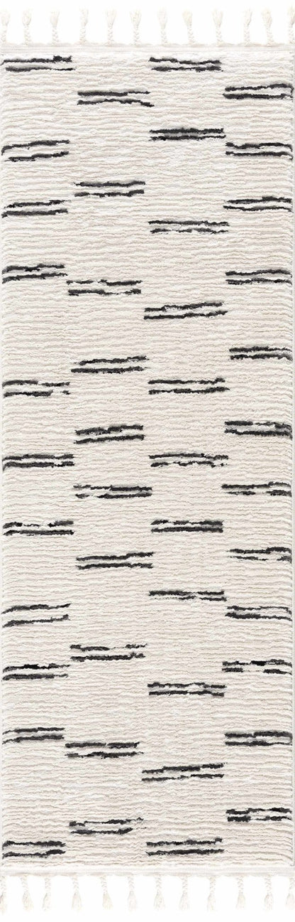 Riad Black Striped White Rug with Tassels - MyTuftedRugs.com