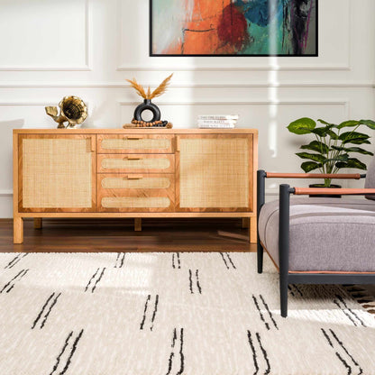 Riad Black Striped White Rug with Tassels - MyTuftedRugs.com