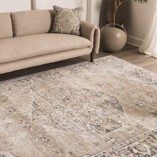Rudo Beige Flat Pile Washable Rug - MyTuftedRugs.com