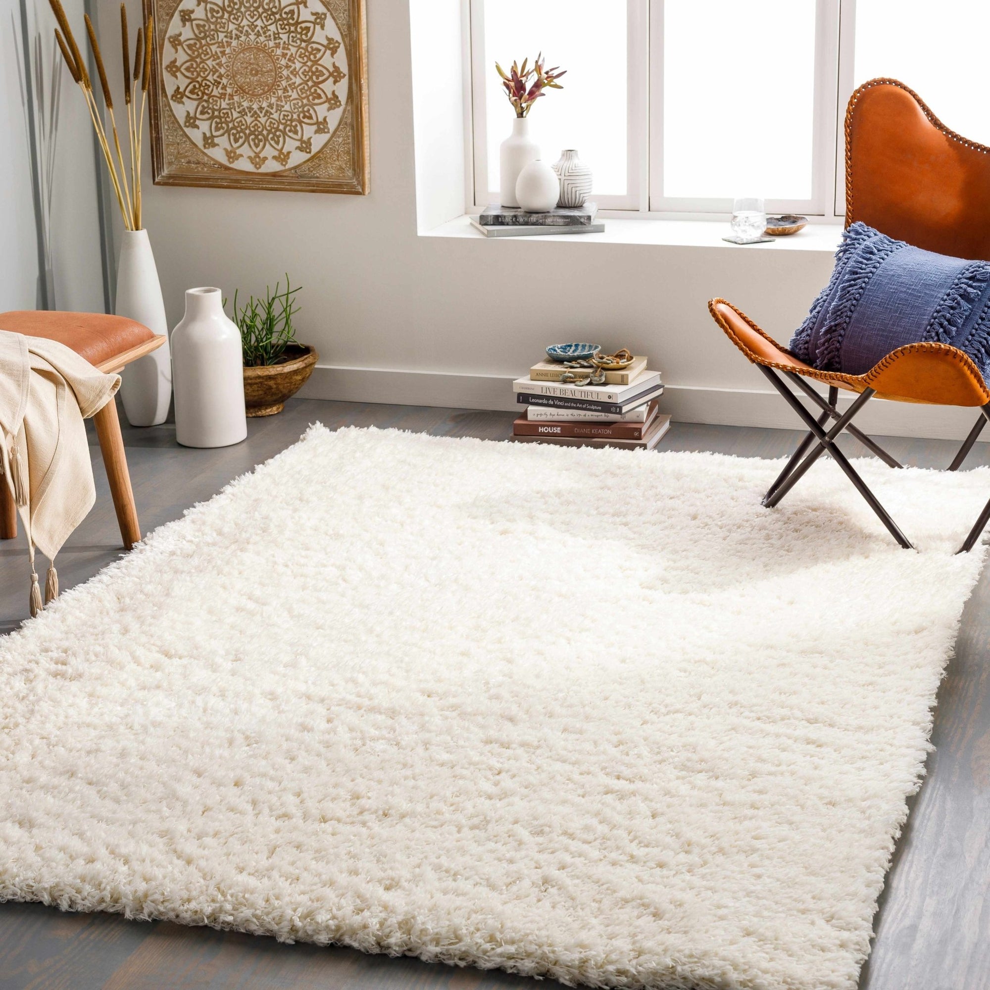Siari Solid Cream Plush Rug - MyTuftedRugs.com