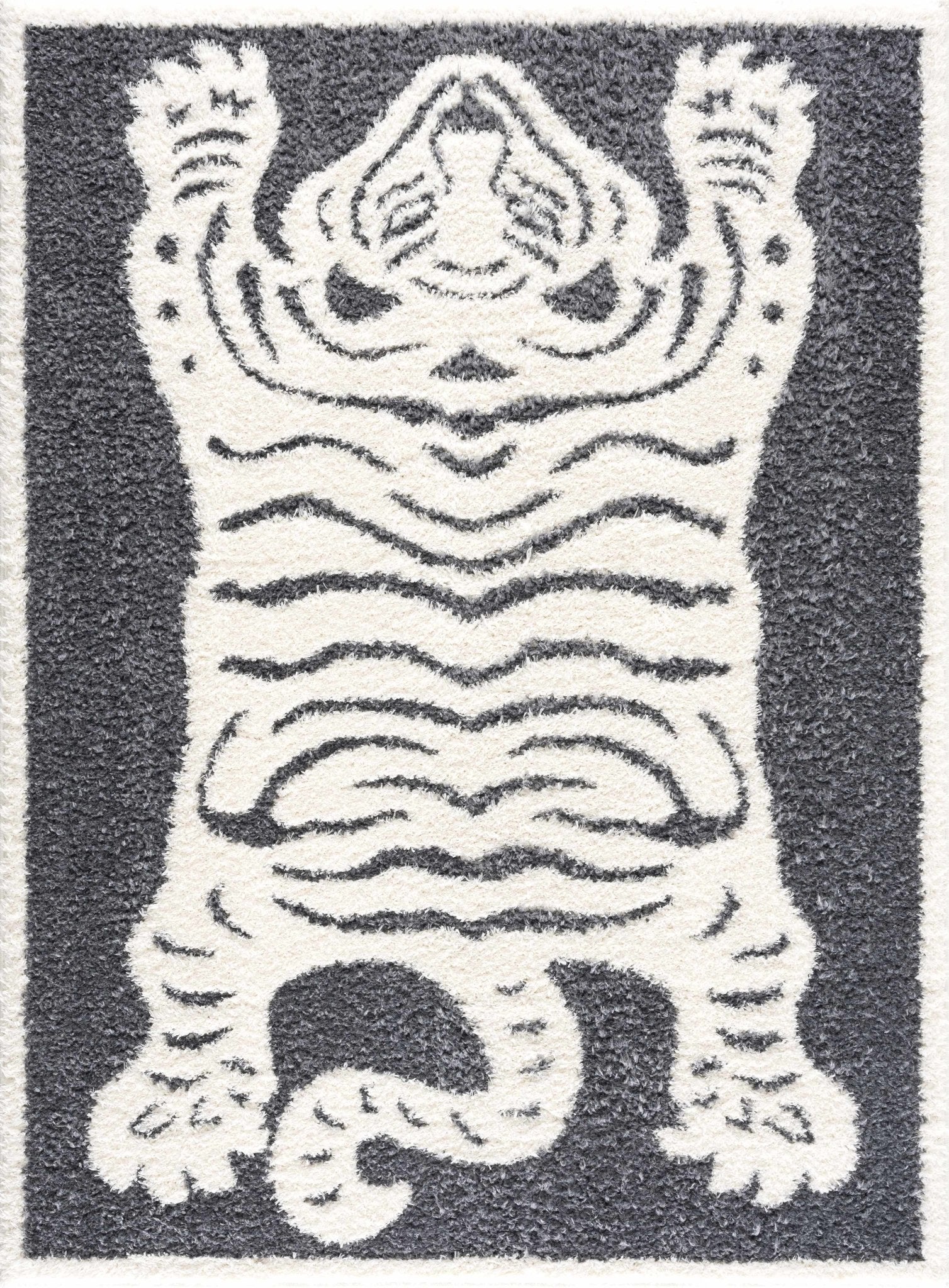 Zane Charcoal Tibetan Tiger Plush Rug - MyTuftedRugs.com