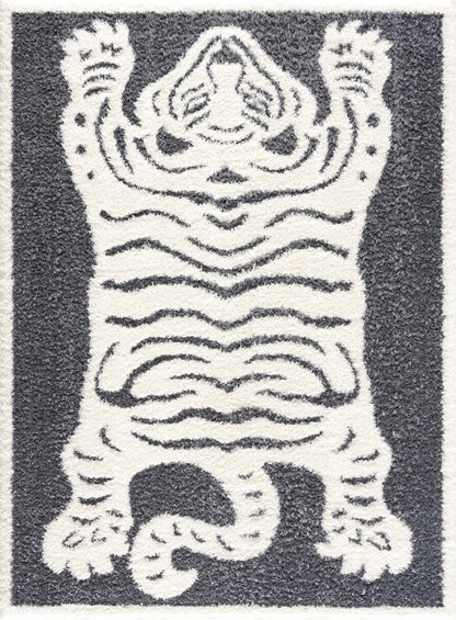 Zane Charcoal Tibetan Tiger Plush Rug - MyTuftedRugs.com