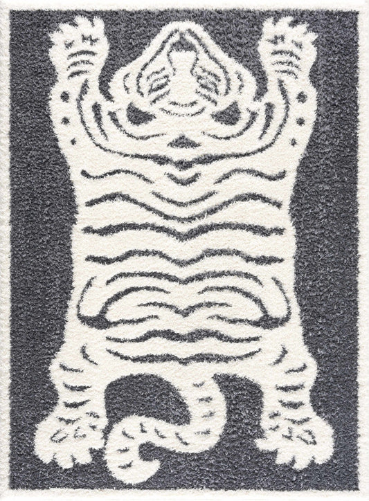 Zane Charcoal Tibetan Tiger Plush Rug - MyTuftedRugs.com