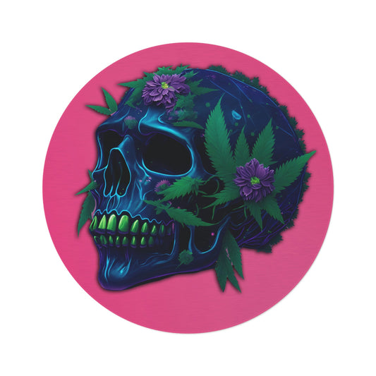 Marijuana Skull Flower Pink Round Rug - MyTuftedRugs.com