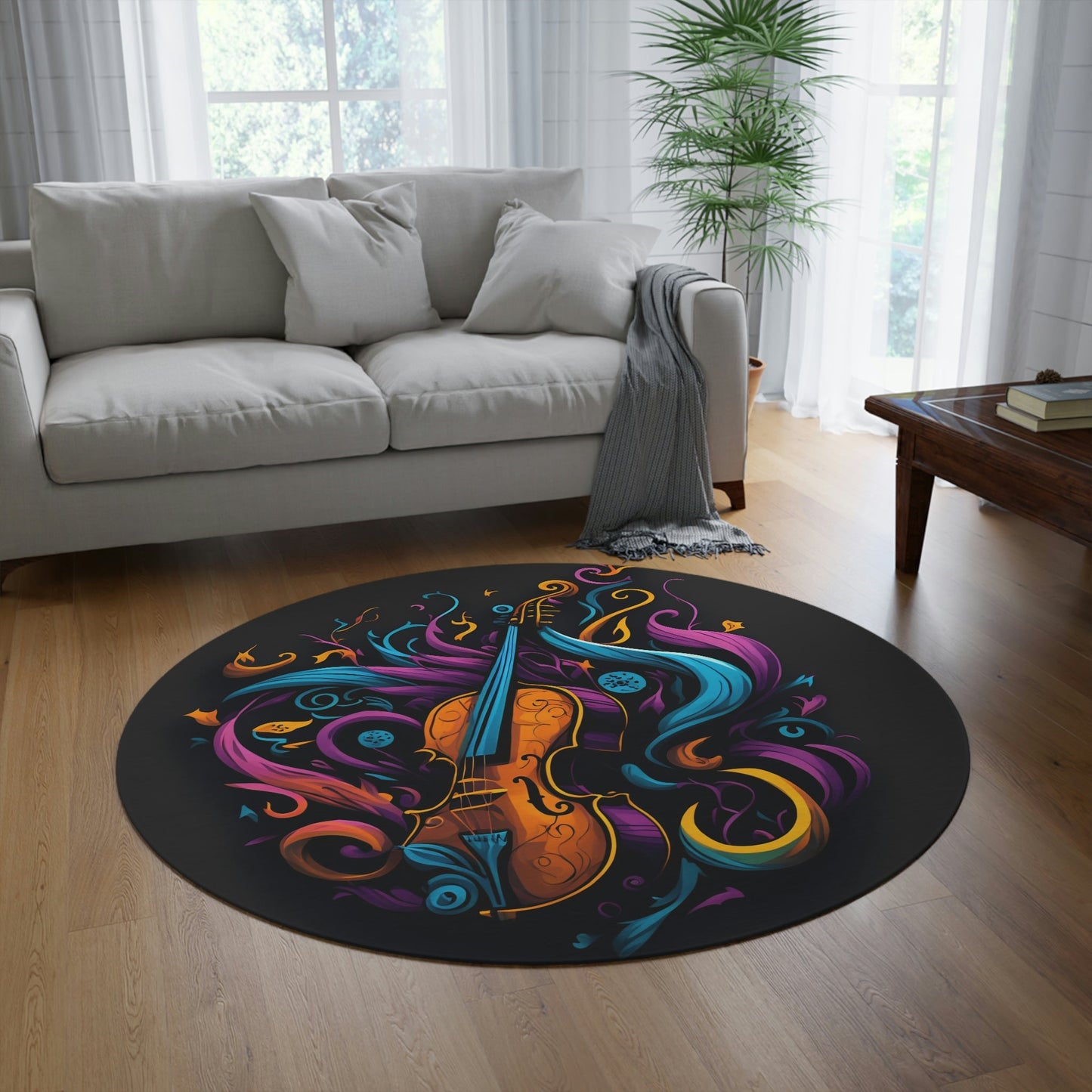 N'awlins Slang Violin Round Rug - MyTuftedRugs.com