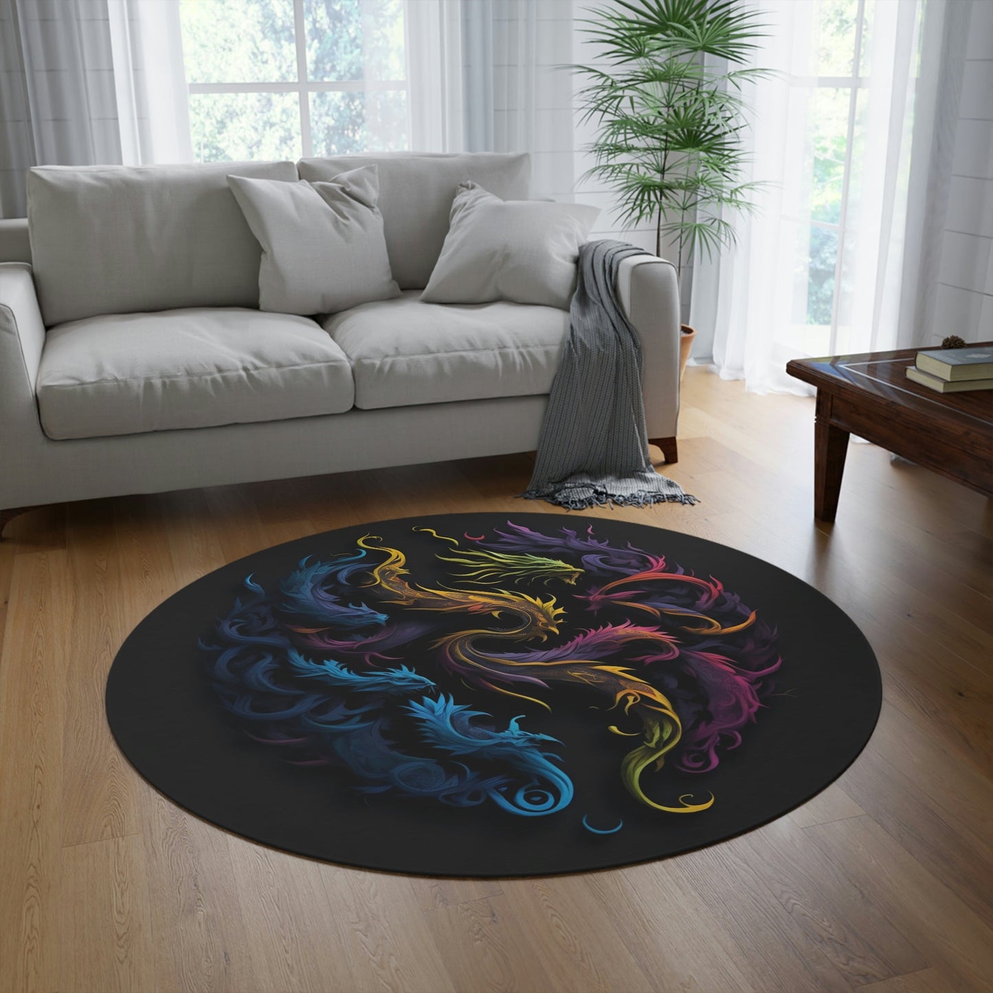 "Rainbow Dragons" Round Rug - MyTuftedRugs.com