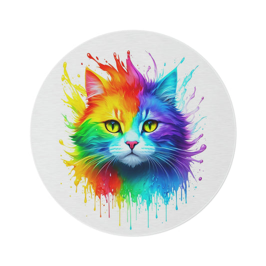 Rainbow Kitty Drip Round Rug - MyTuftedRugs.com