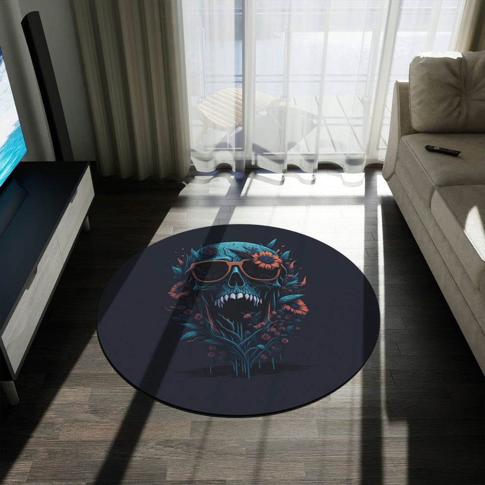 Skull Flowers Round Rug - MyTuftedRugs.com 