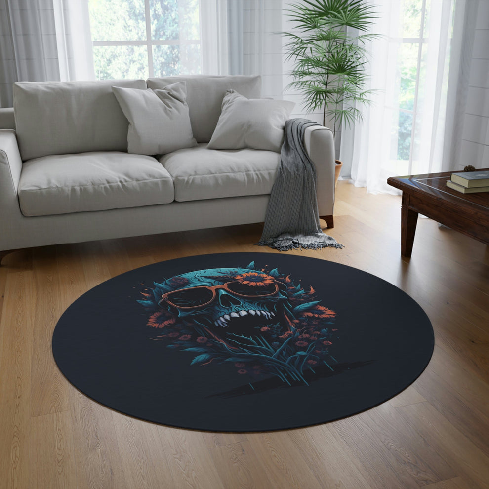 Skull Flowers Round Rug - MyTuftedRugs.com 