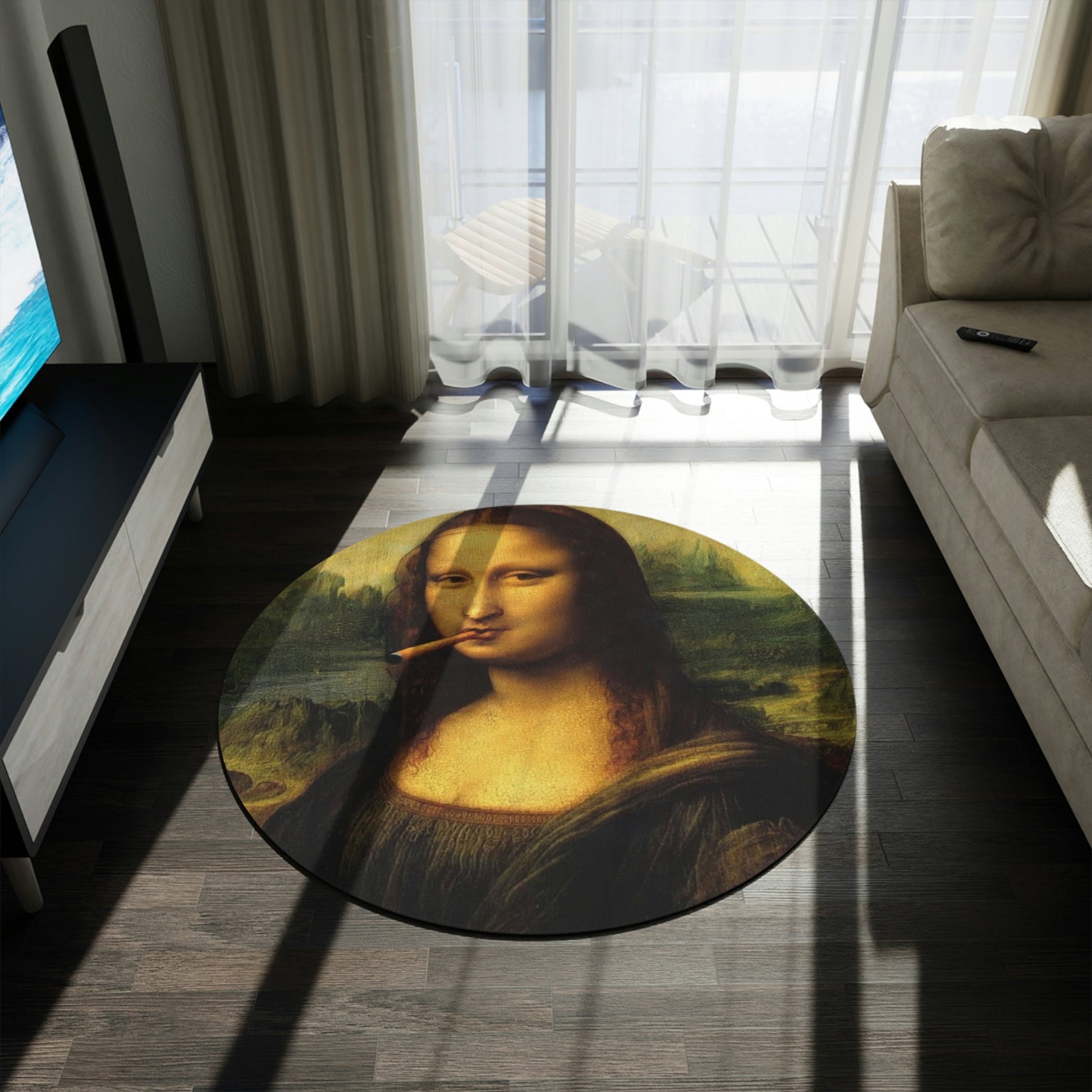 Smokin Mona Lisa Round Rug - MyTuftedRugs.com