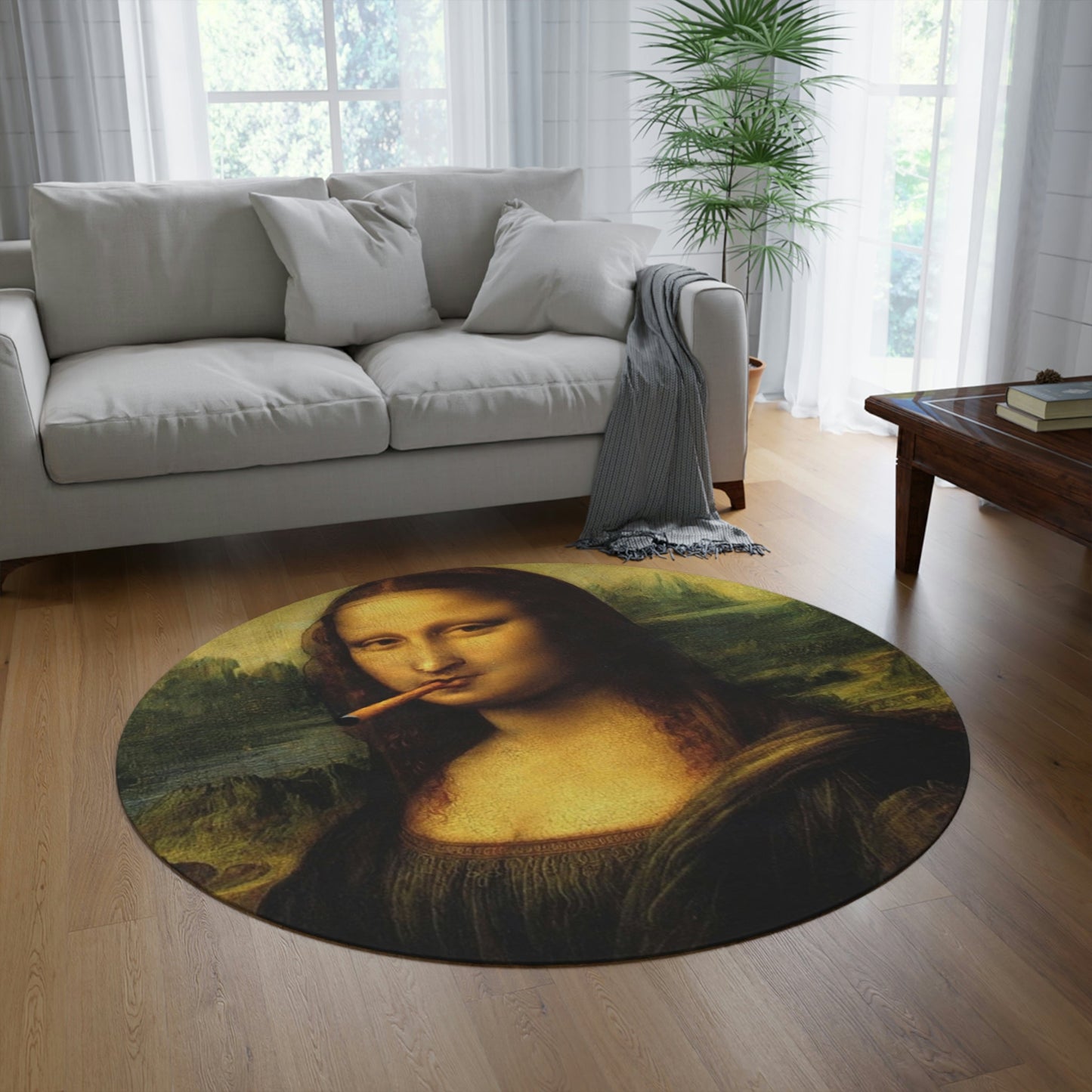 Smokin Mona Lisa Round Rug - MyTuftedRugs.com